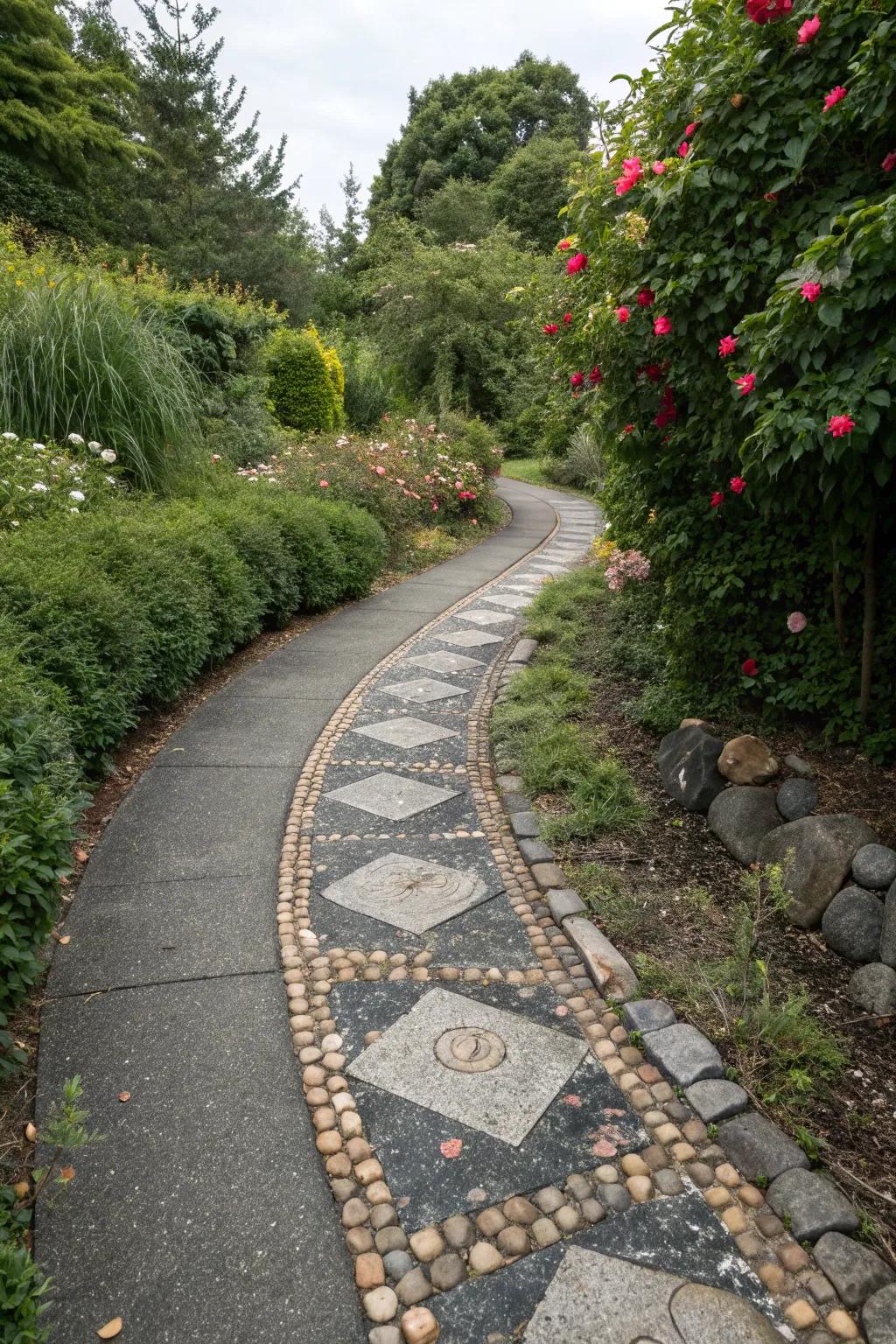 Inlaid stone accents add a rustic charm to asphalt surfaces.