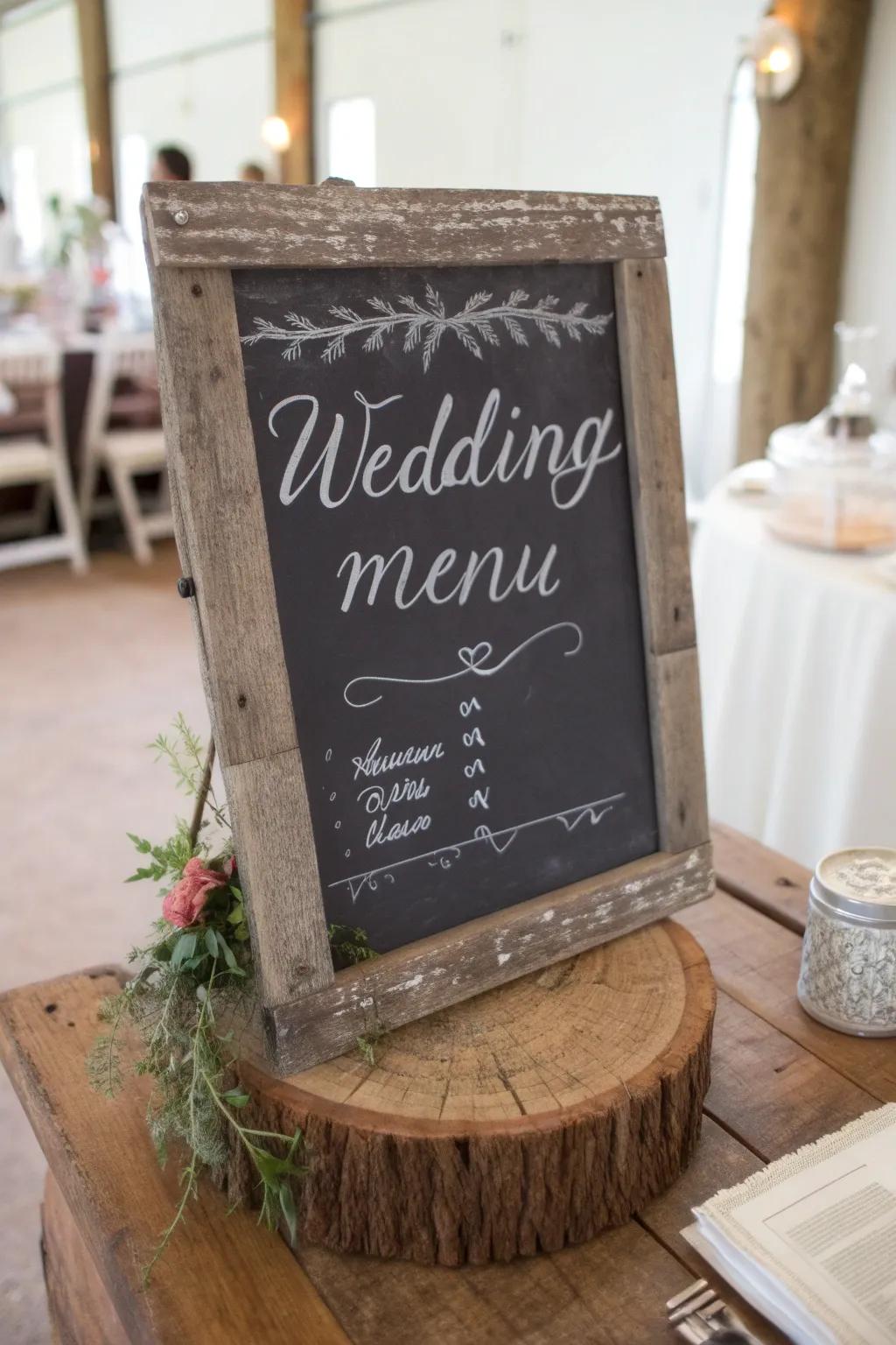 Chalkboards add a customizable and quaint touch to weddings.