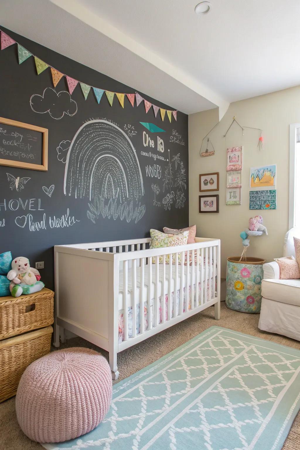 A chalkboard wall inspires creativity and learning.