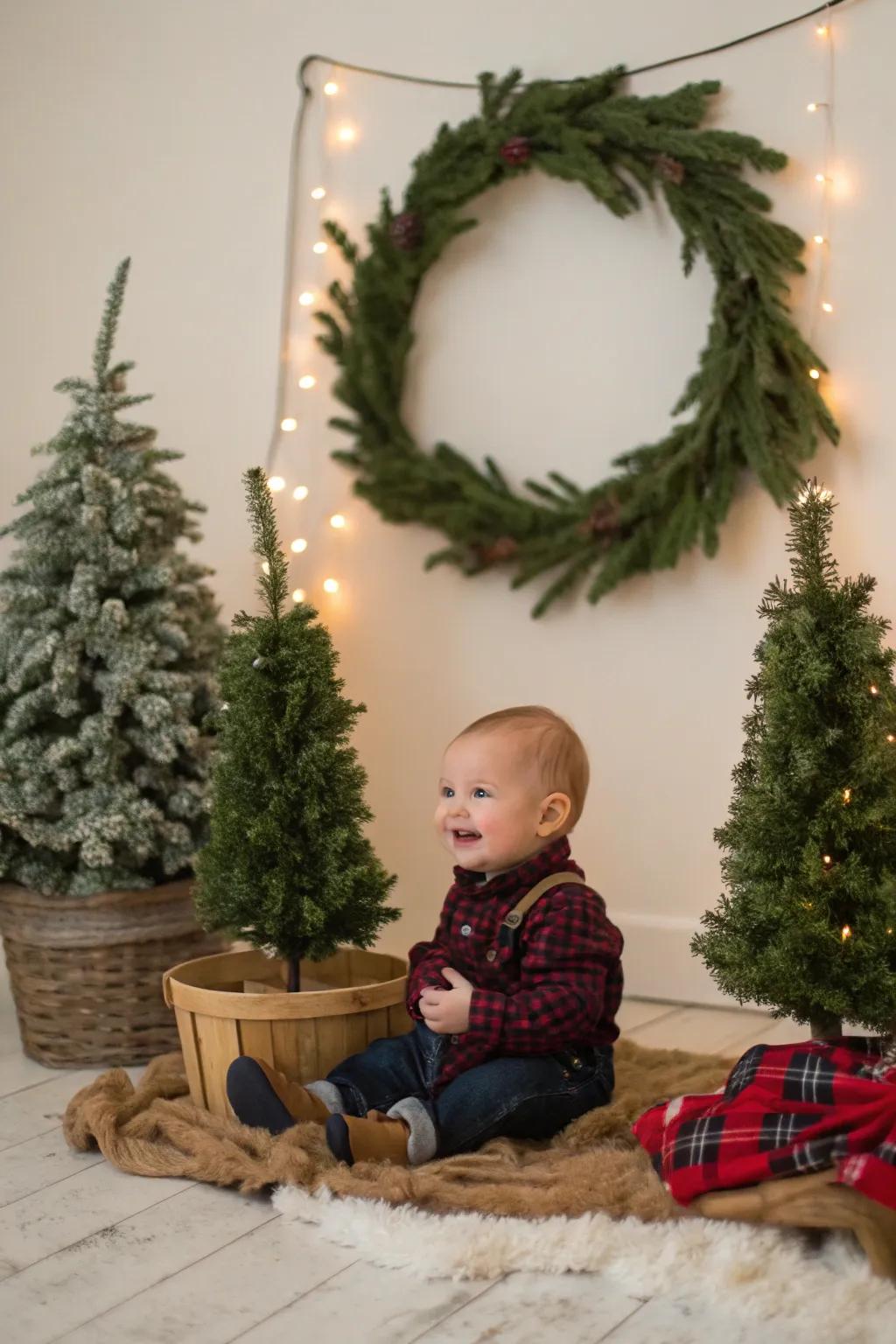 A natural touch with mini Christmas trees.