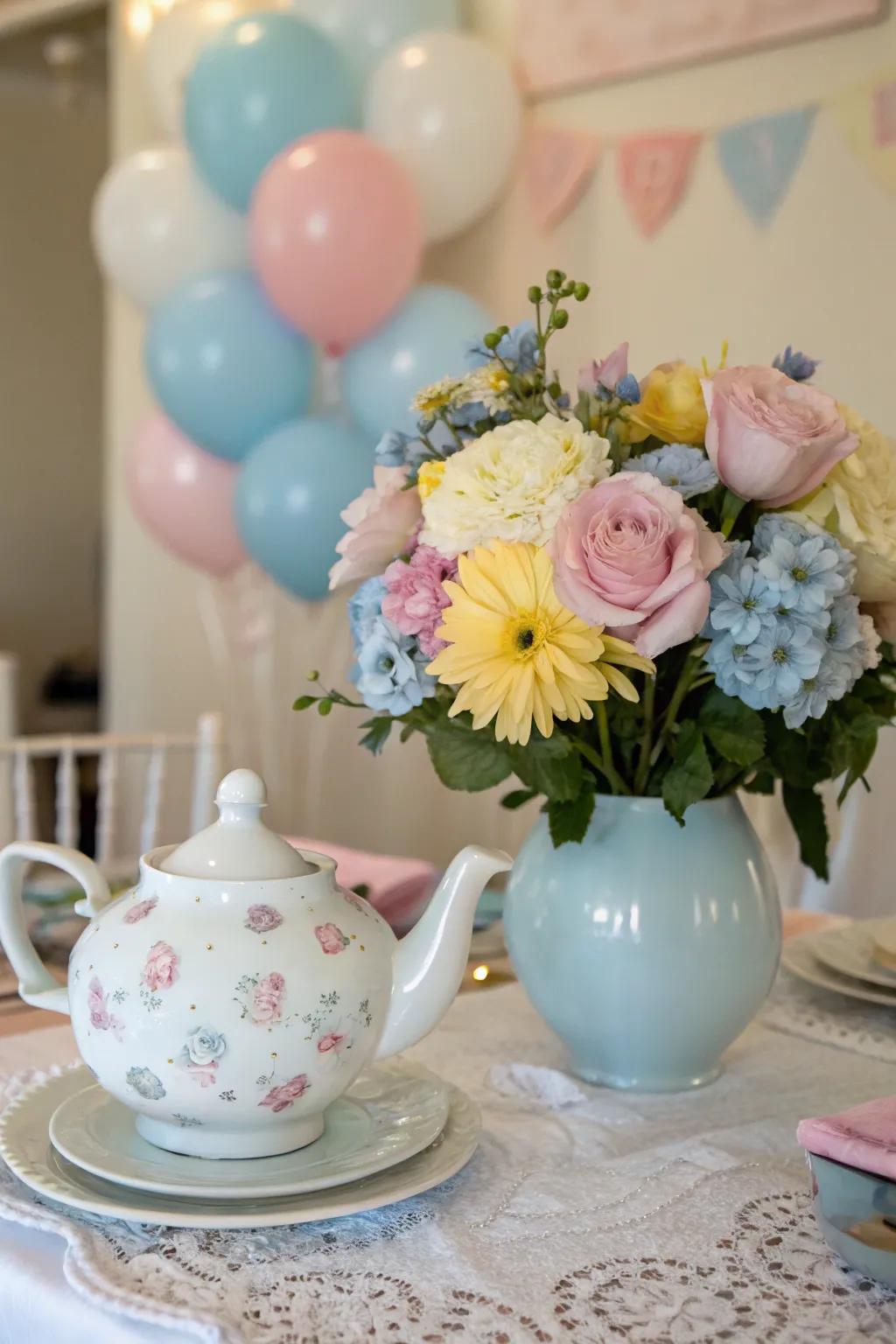A whimsical retro teapot centerpiece