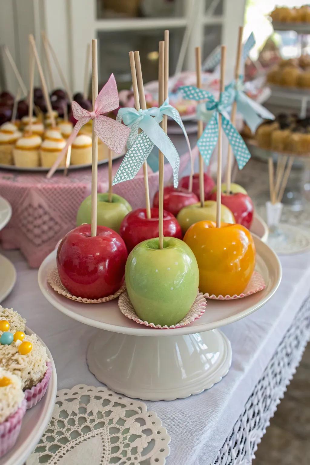 Light candy-layered fruits featuring ornamental details.