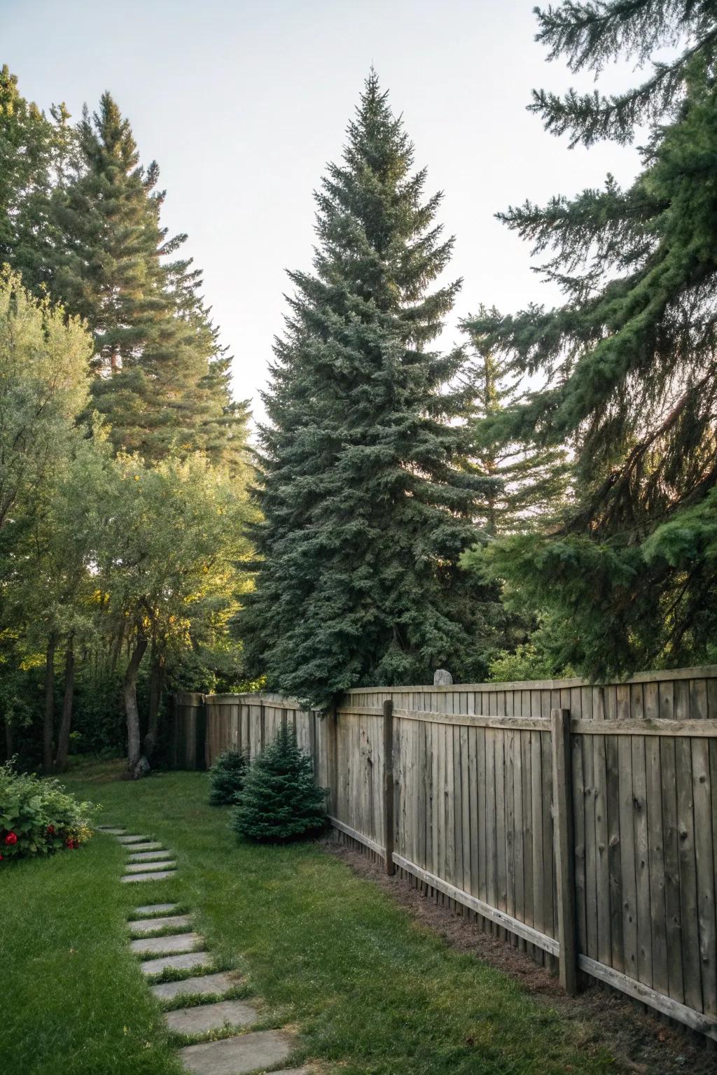 Towering trees establish privacy and a lush backdrop.