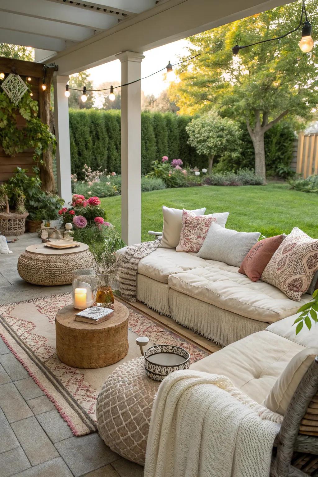 Soft furnishings accents boost comfort and design to any garden.