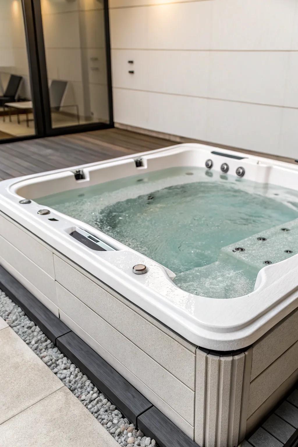 Minimalist aesthetic delivers a sleek, modern touch to your bubble spa.