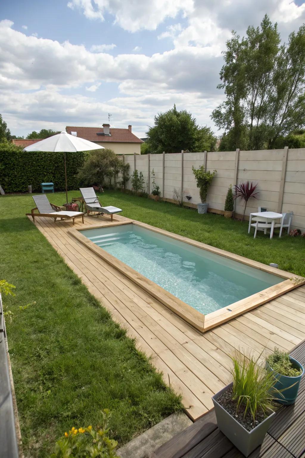A practical personal lap pool for swimming enthusiasts.