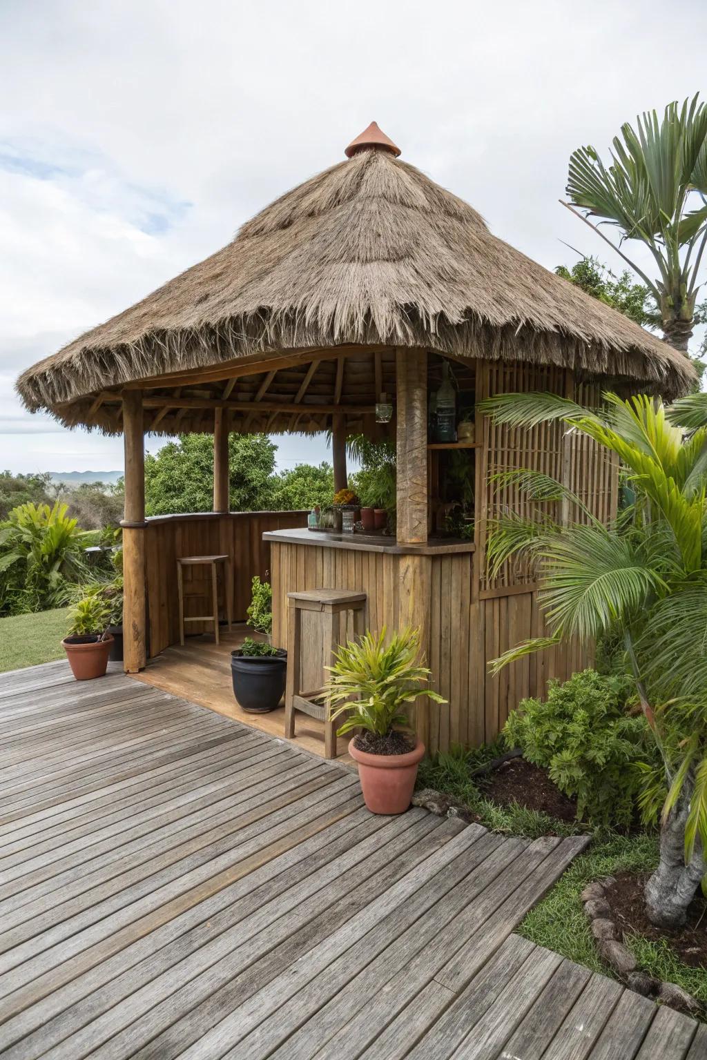 A raised floor elevates the elegance and functionality of your tiki hut.