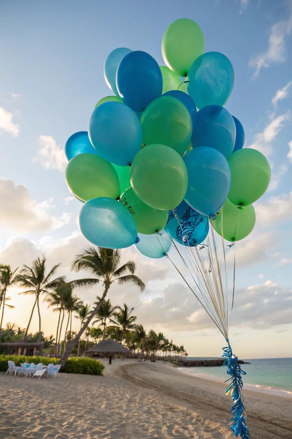An ocean-themed balloon arrangement that introduces a refreshing atmosphere to all spaces.