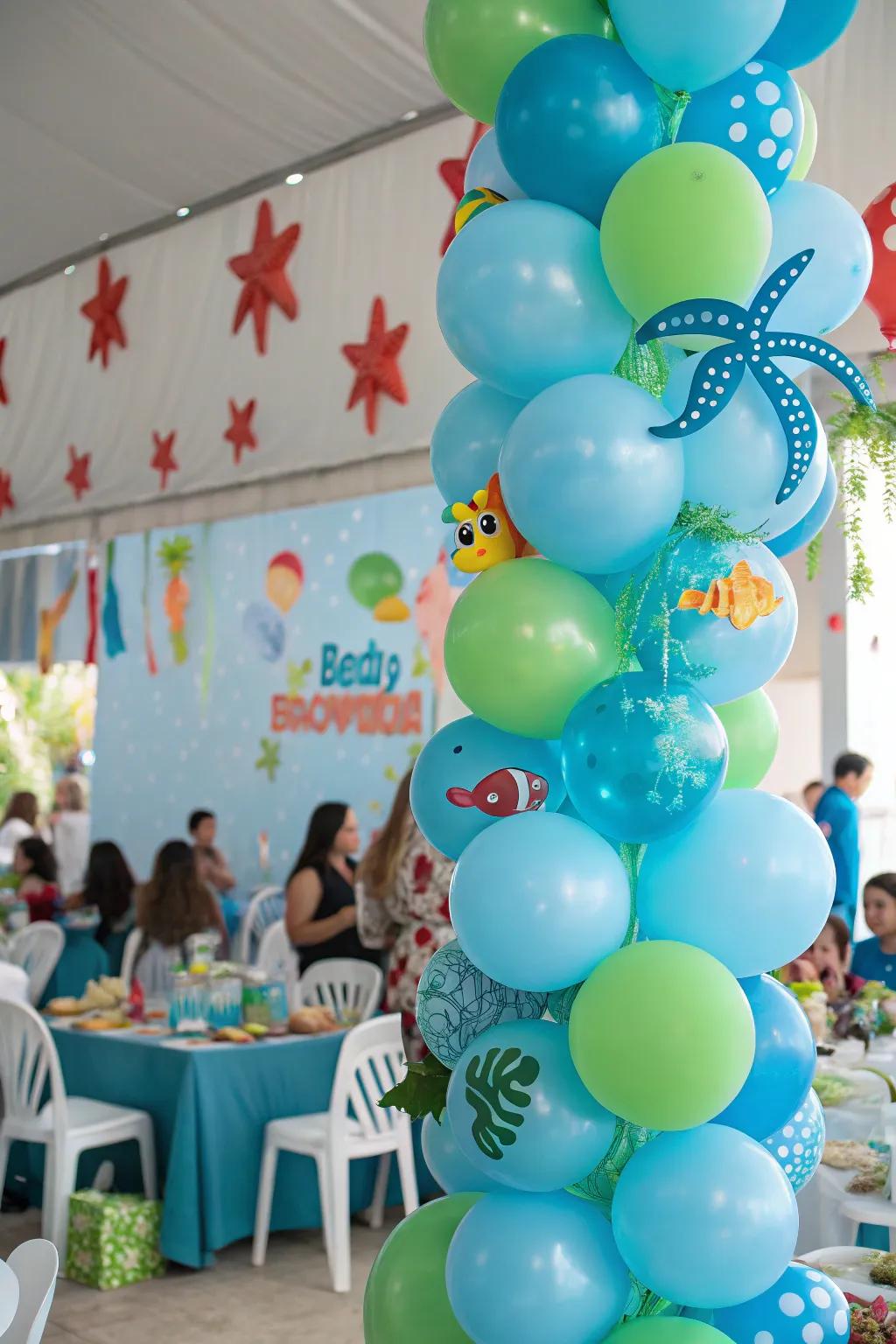 Oceanic balloons introduce a splash of cheerfulness to the celebration.