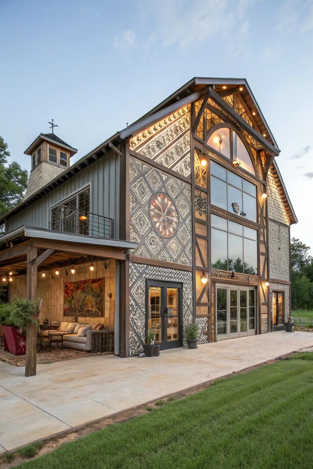 Unique architectural touches make this barndominium stand out.