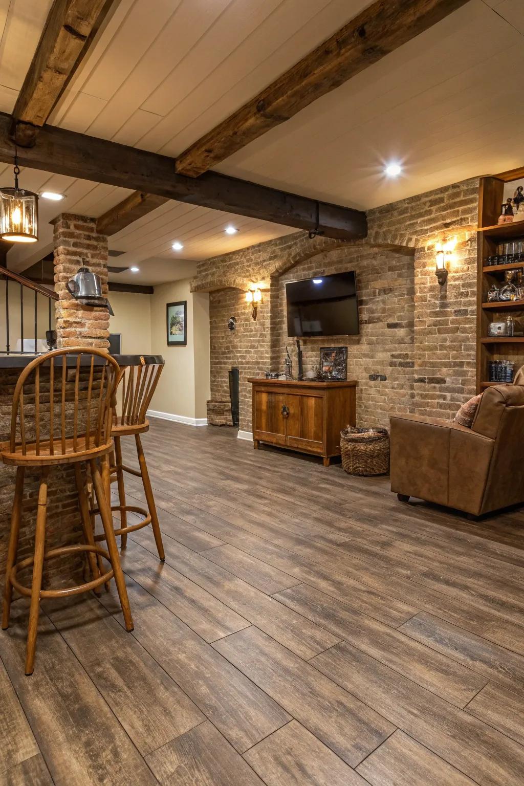 Broad plank faux offers rustic appeal with modern practicality.
