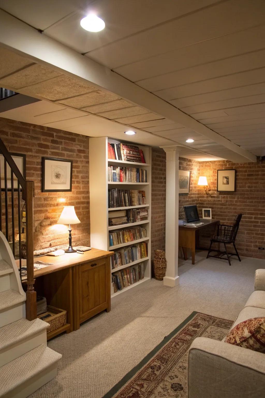 Task lighting guarantees clarity and comfort for concentrated activities.