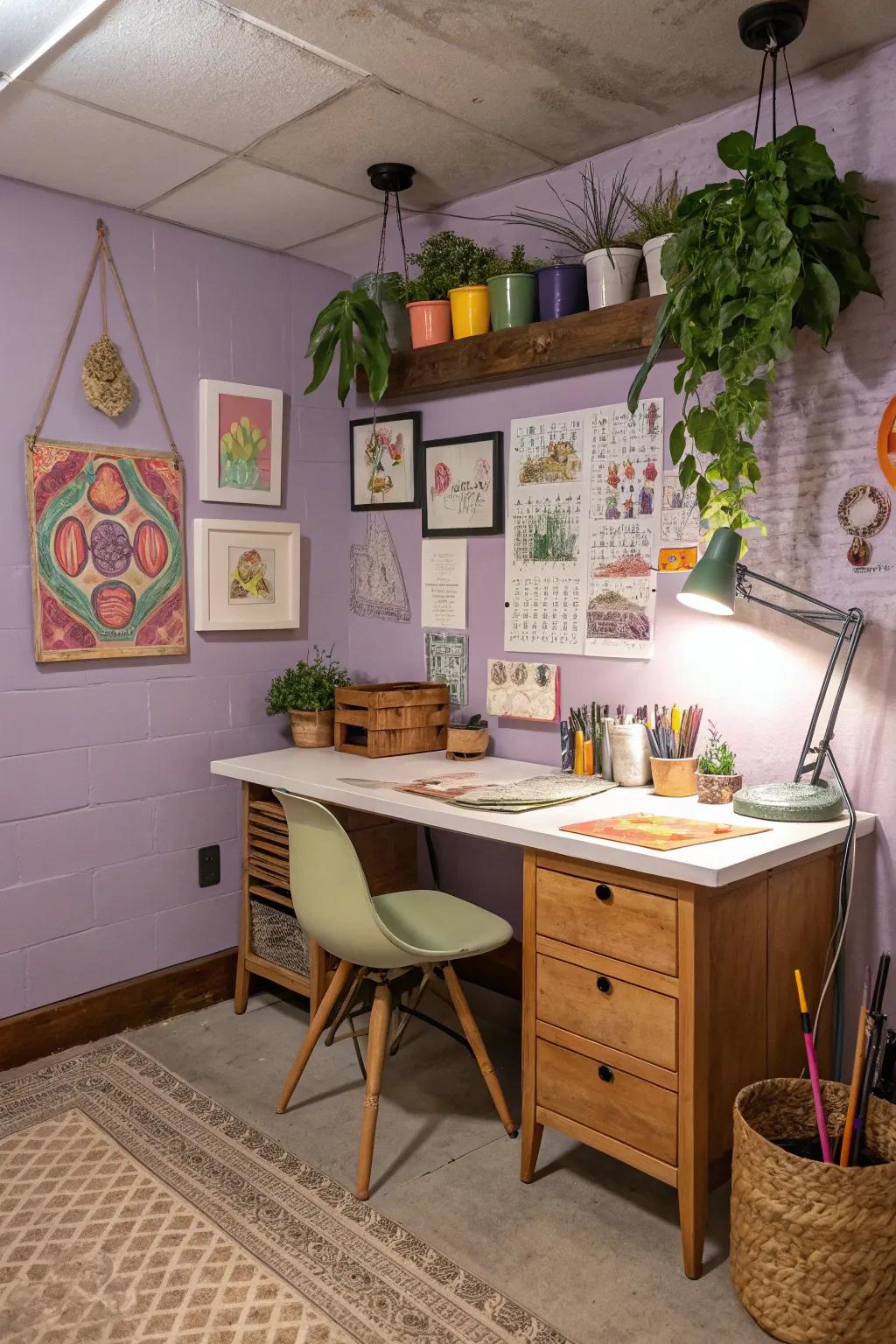 Walls of lavender promote creative and personal expression.