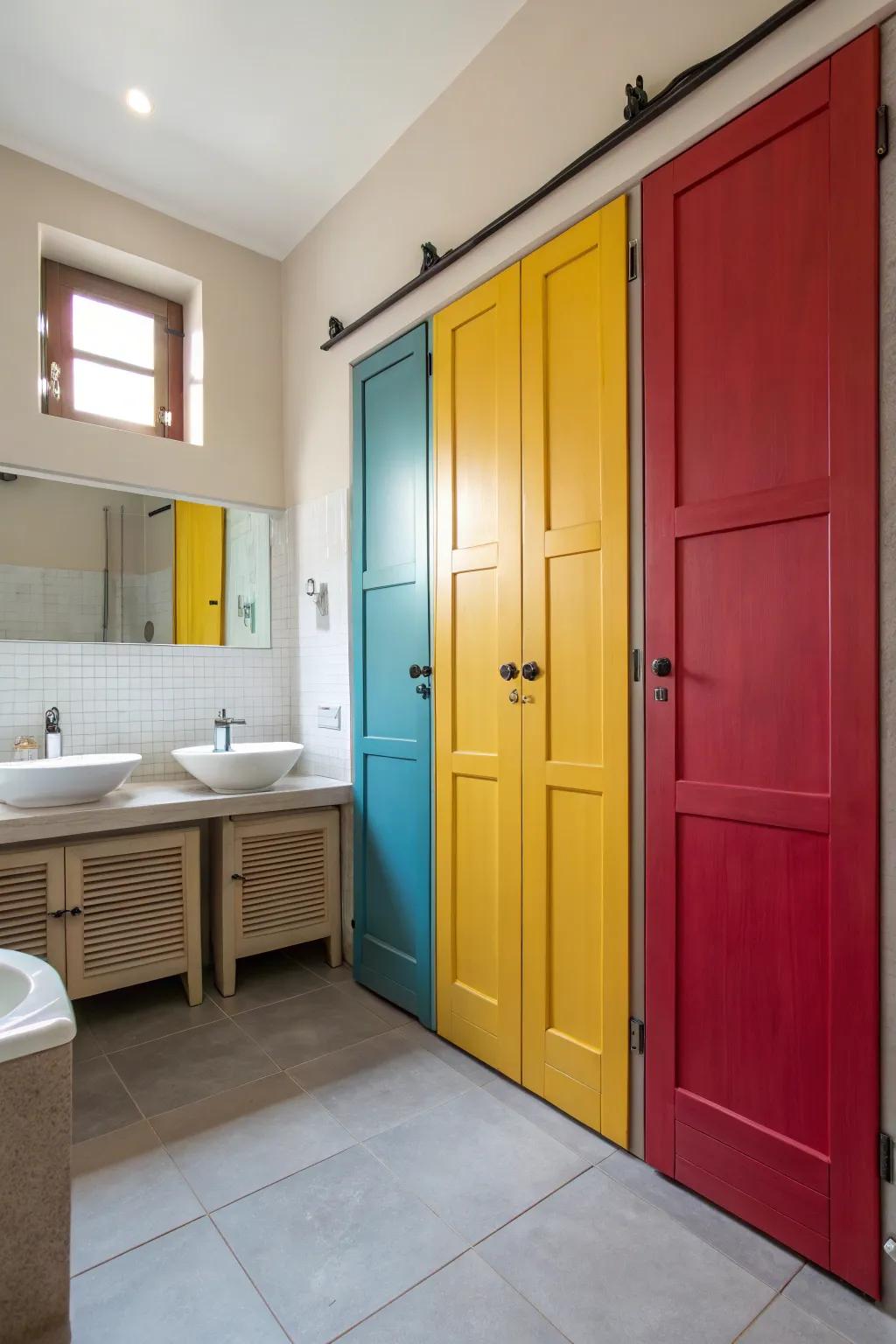 Vibrant color schemes can turn closet doors into statement pieces.