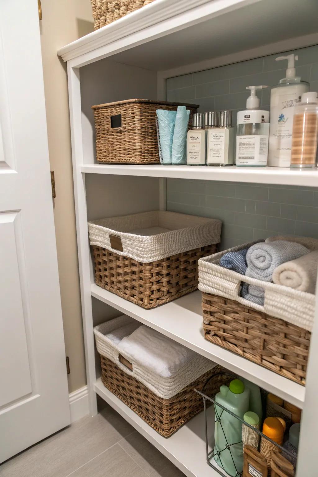 Utilize every inch with under-shelf baskets.