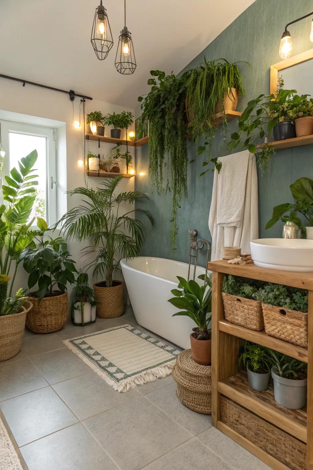 A bathroom enriched by greenery, where plants add life and a natural element to the decor.