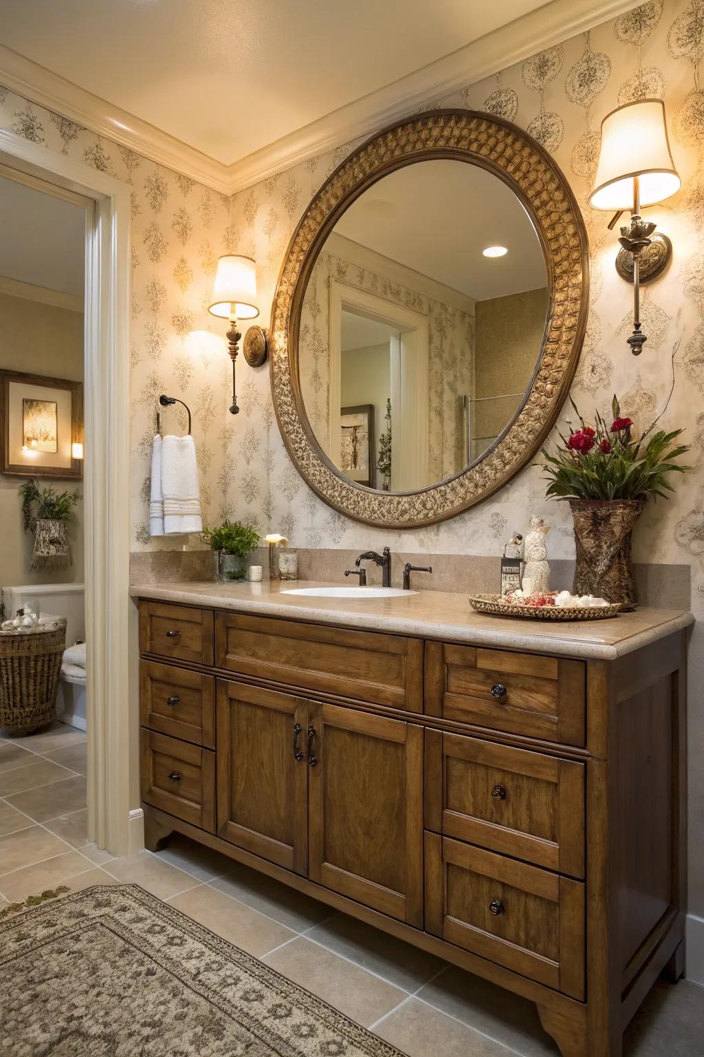 Pretty mirrors act as stylish points of interest while also making the room look brighter.