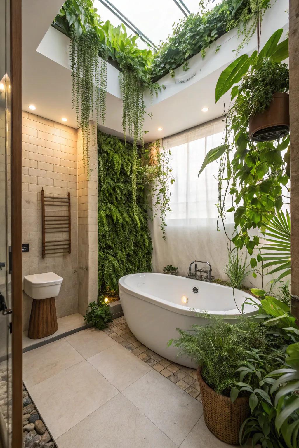 Bring nature inside with plants around your bathtub.