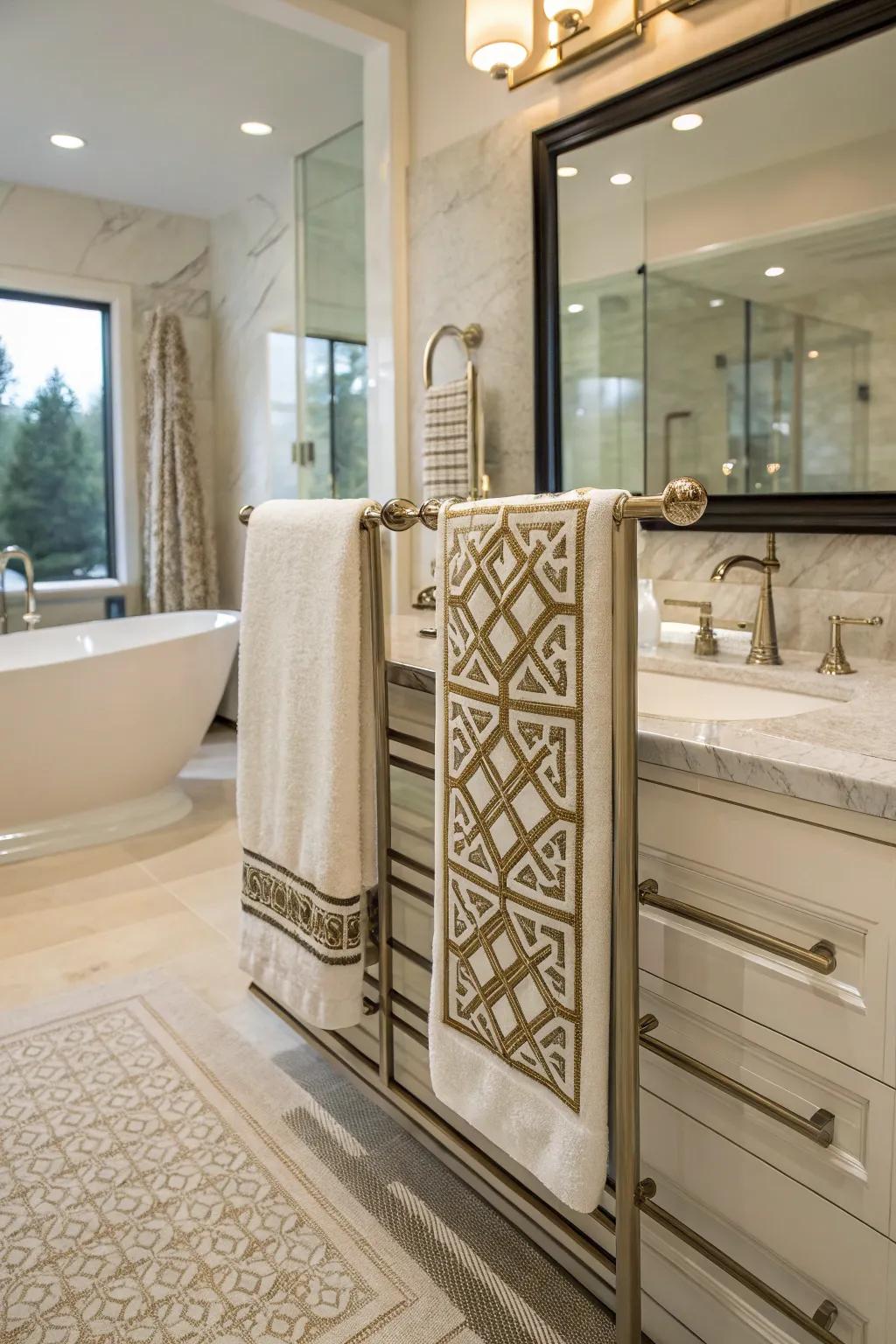 Architectural details can transform towel bars into art.