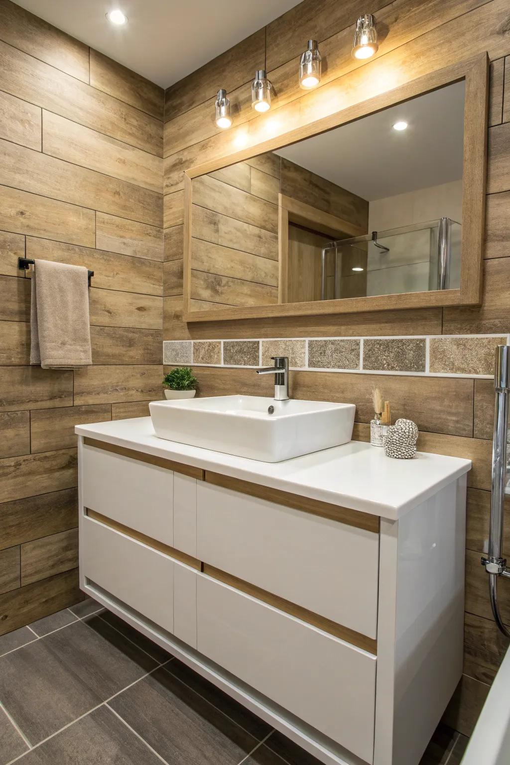 Wood-look tiles offer rustic charm and coziness.