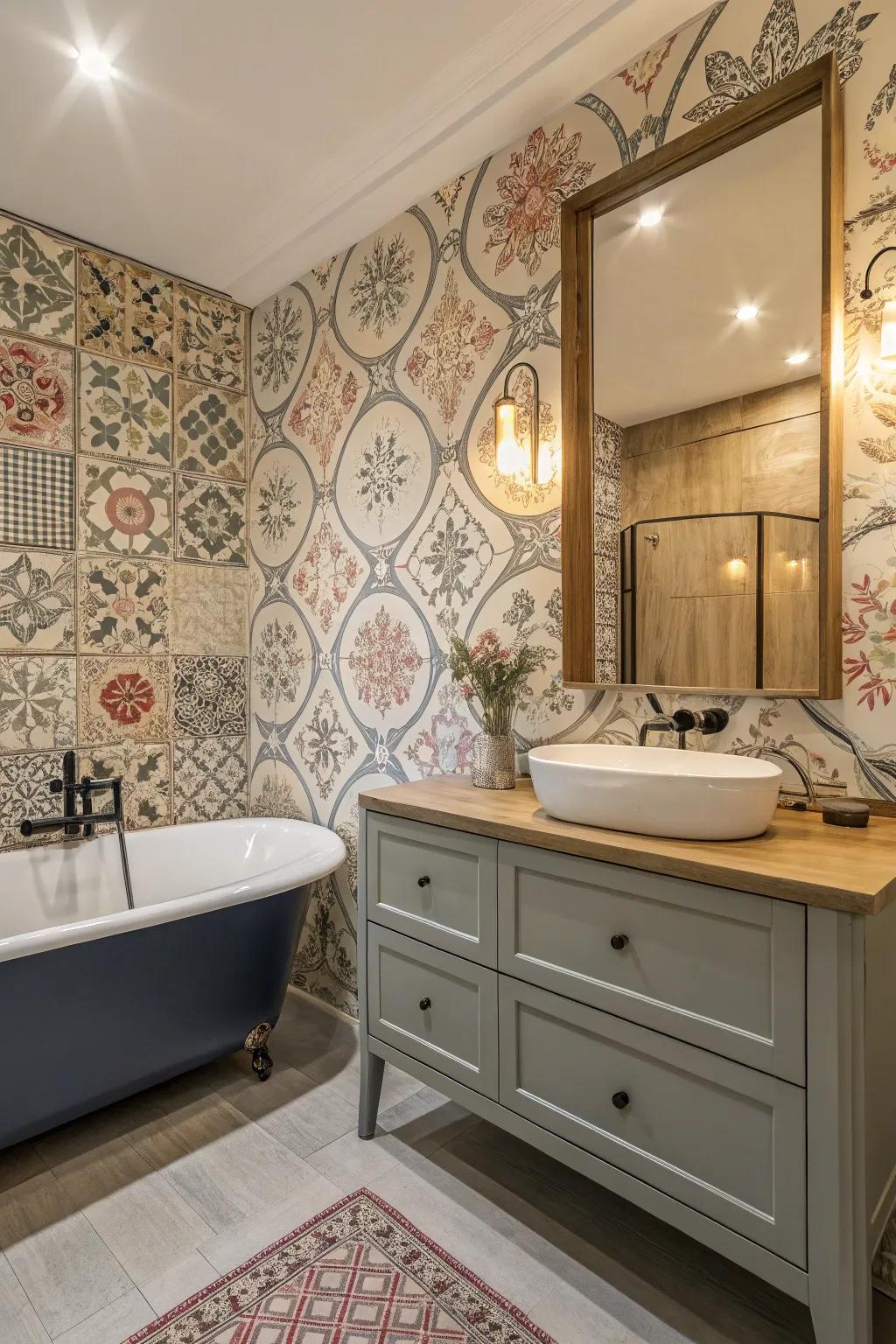 Create a unique space by combining various wallpaper styles.