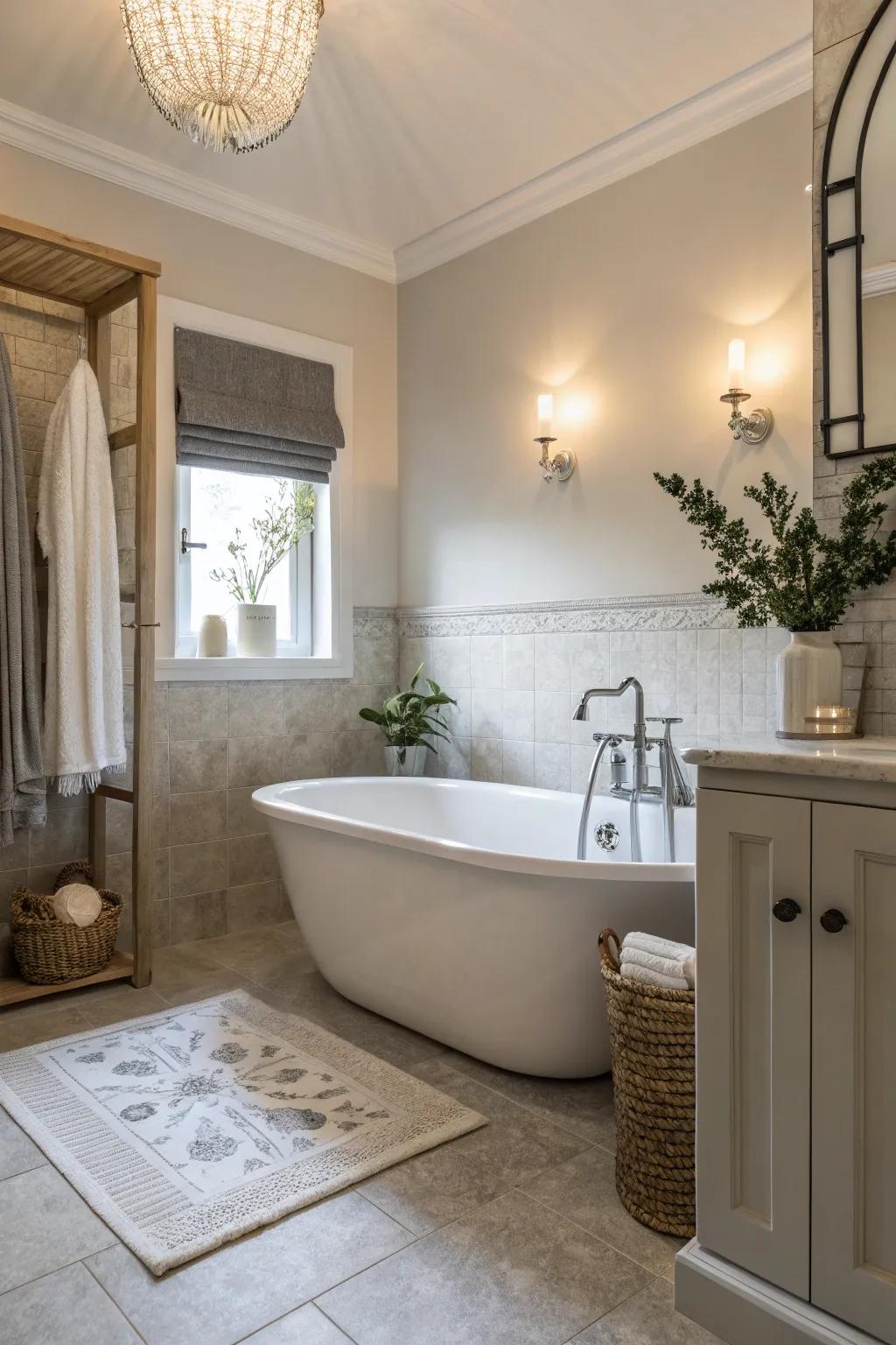 Soft shades create a peaceful mood in this bathroom.