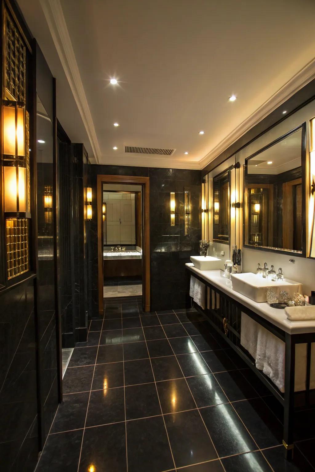 Strategic illumination enhances the brightness and ambiance of this bathroom.