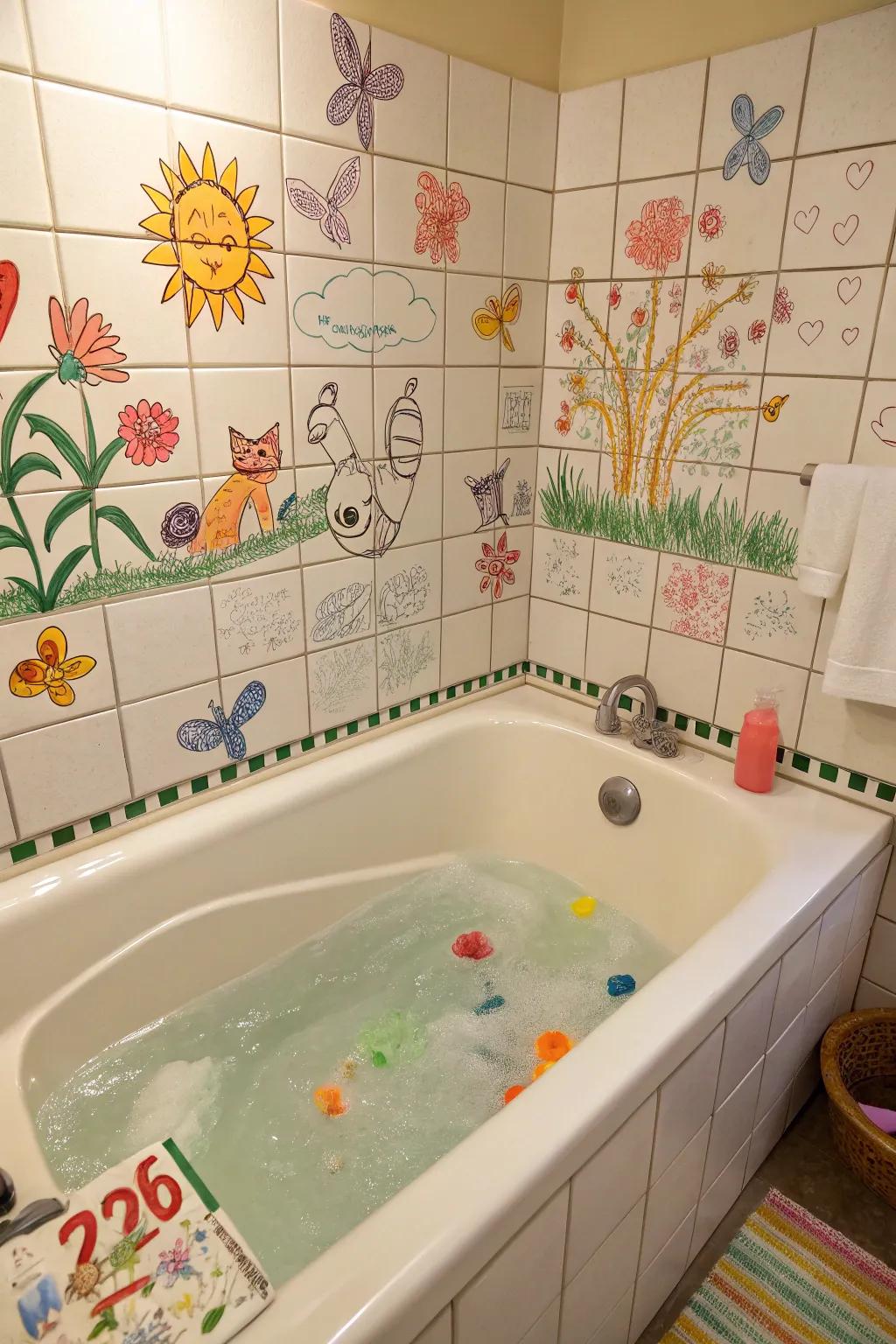 Unleash your creativity with vibrant bath crayon art.