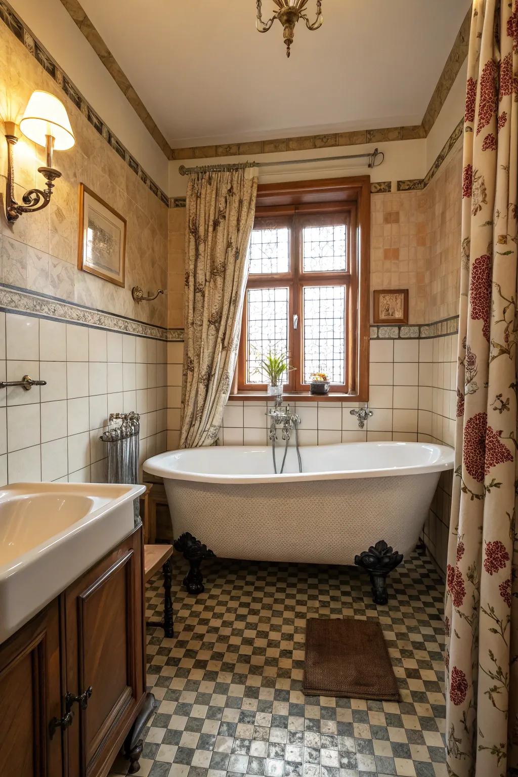 A footed tub injects old-world charm into this bath space.