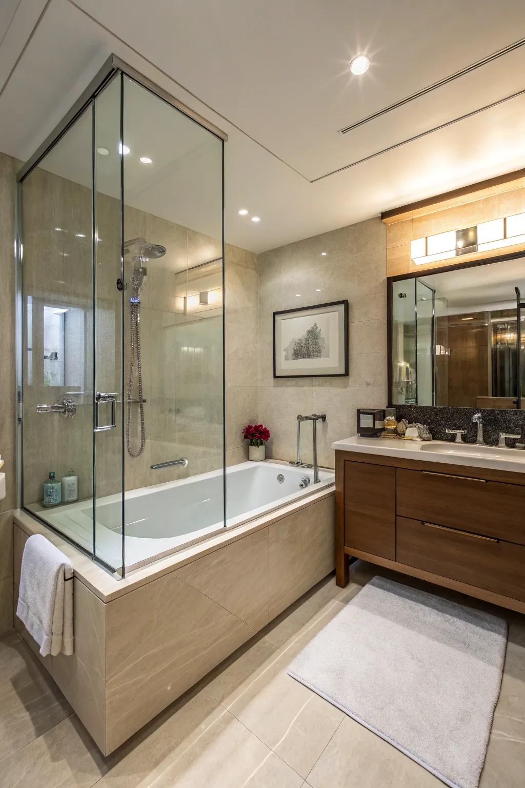 Glass boundaries give a stylish, contemporary aesthetic.