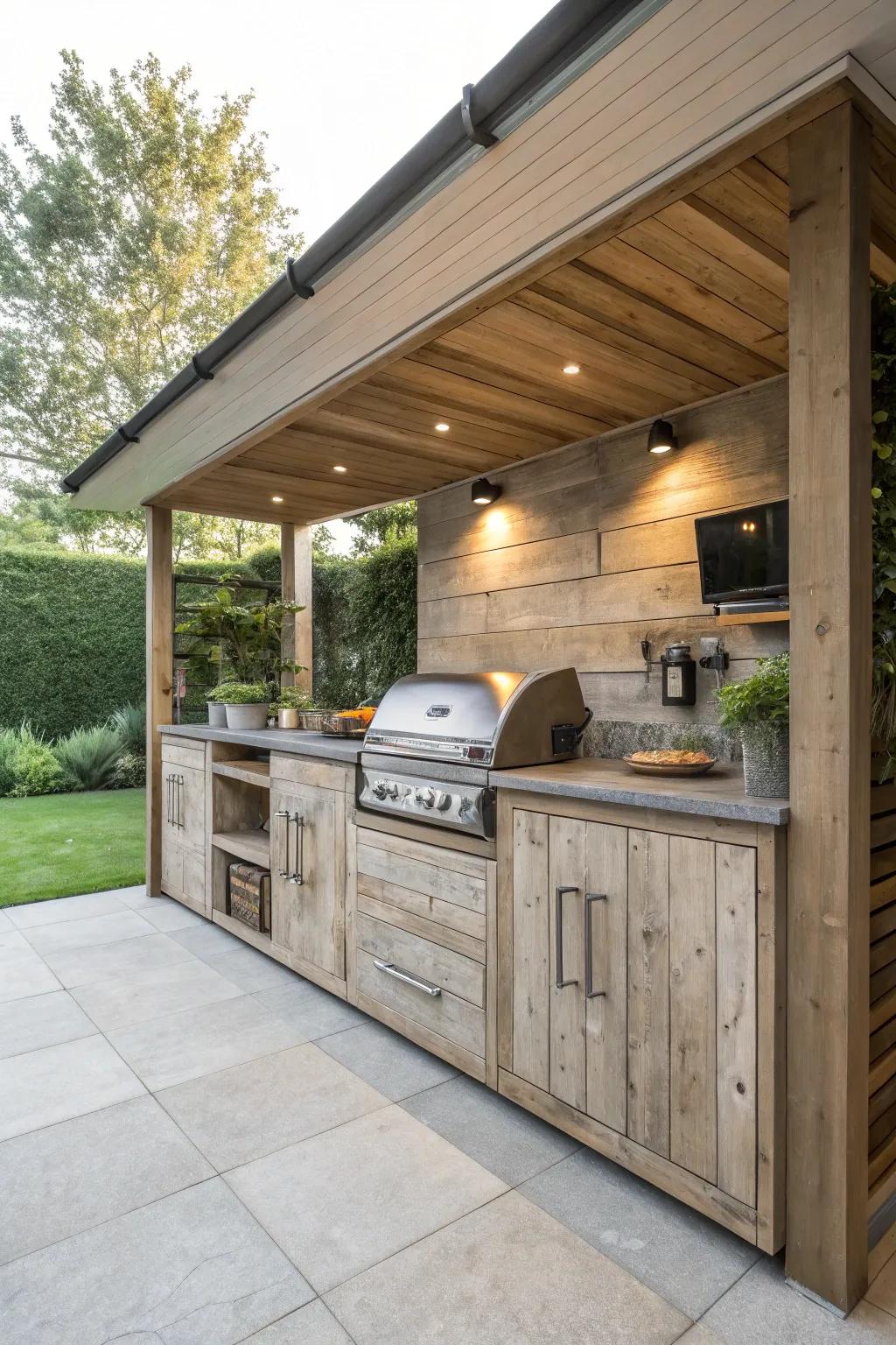 Keep your BBQ area organized with practical wood storage.