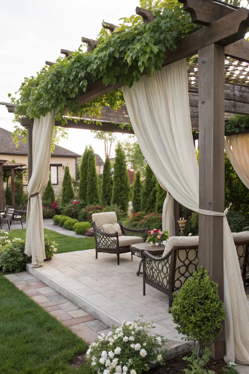 A shade structure can transform into a chic and shaded retreat within your backyard.