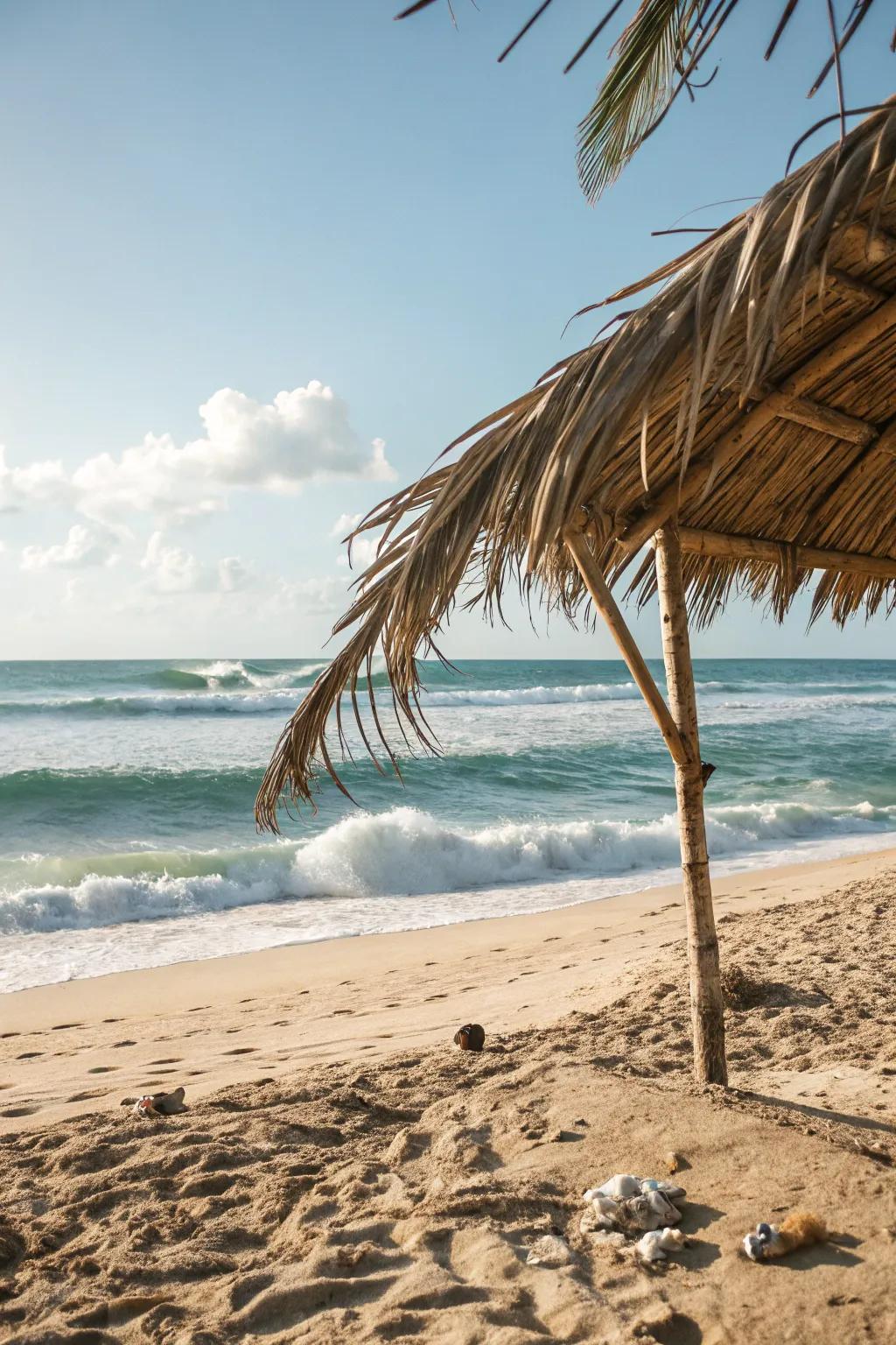 Palm leaf shades ensure a natural and eco-friendly beach hideaway.