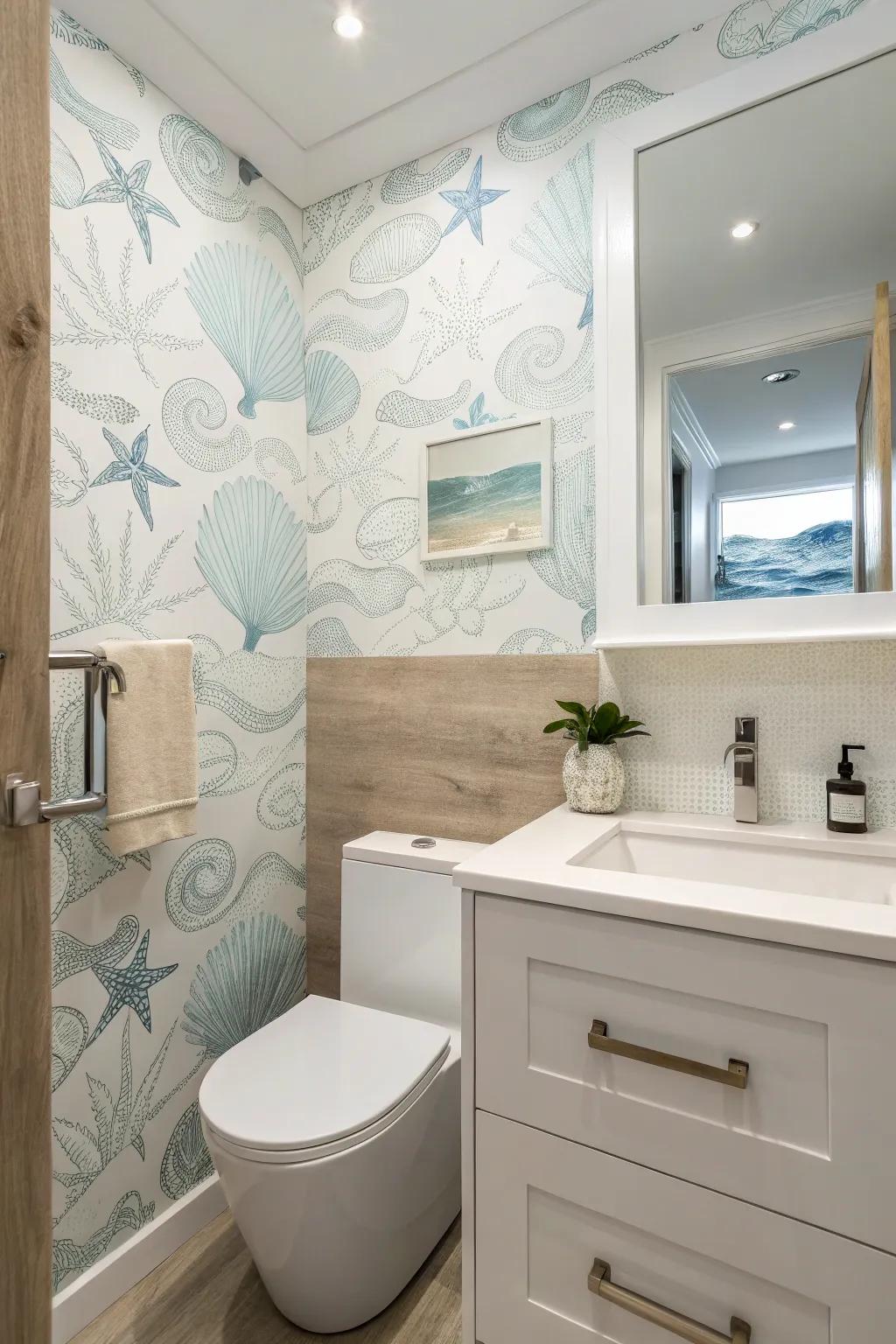 Cultivate an expansive, airy sensation with understated beach-inspired wallpaper.