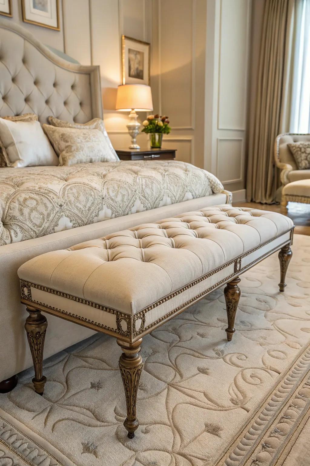 Tufted benches inject timeless elegance into your bedroom’s style.