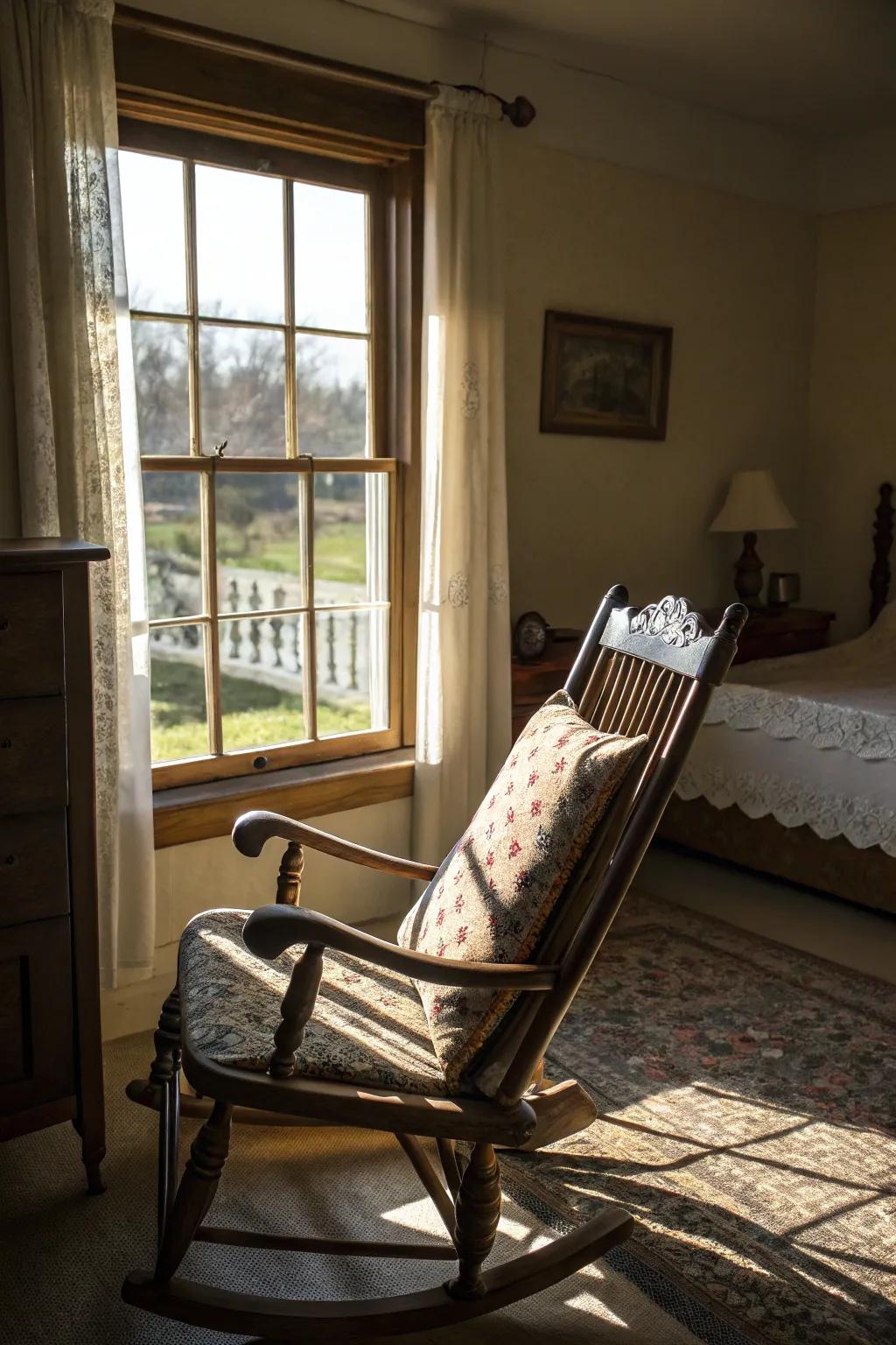 Rocking chairs are a nostalgic comfort.