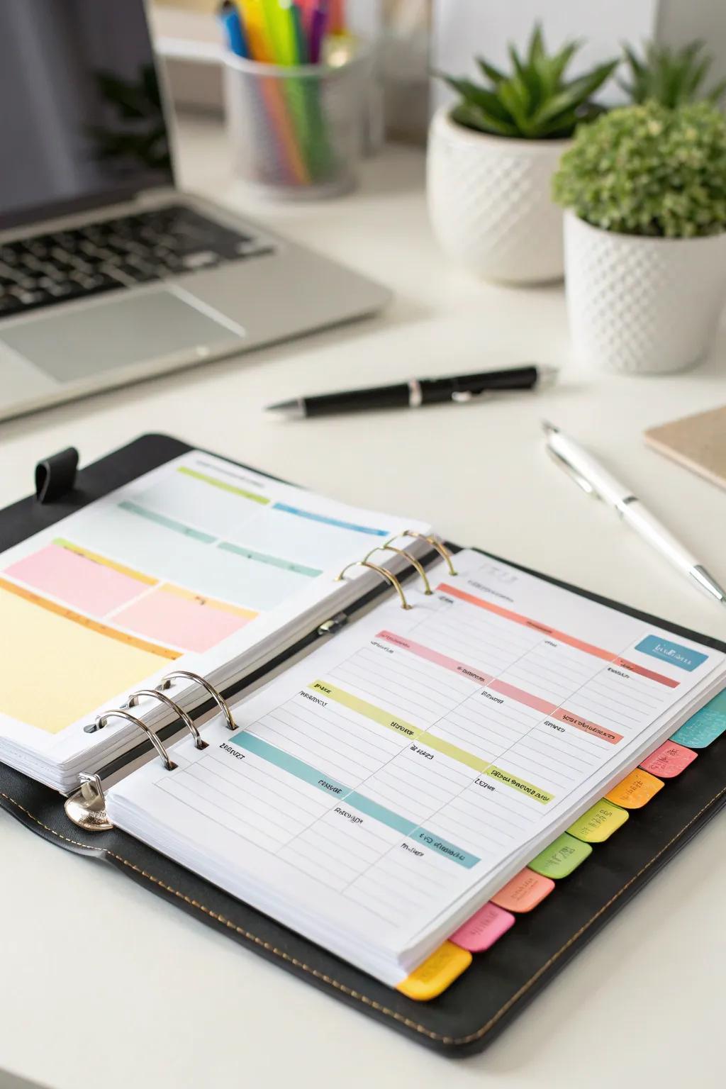 Binder ready with several topics for total organization.