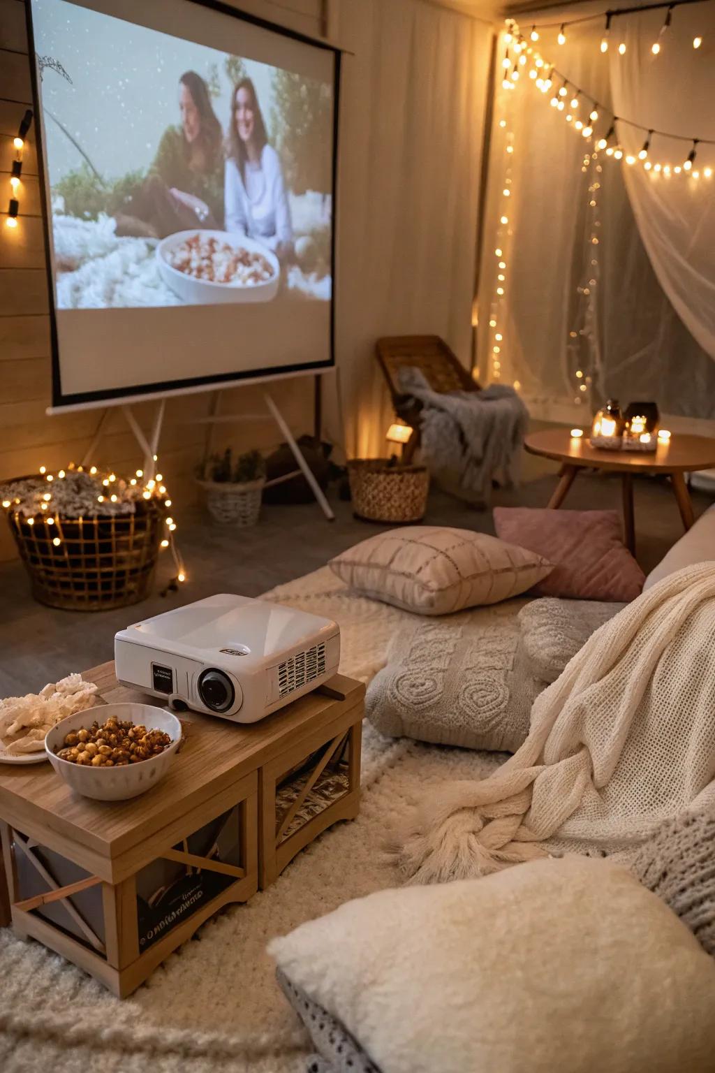Appreciate an evening filled with films and coziness through a home theater atmosphere.