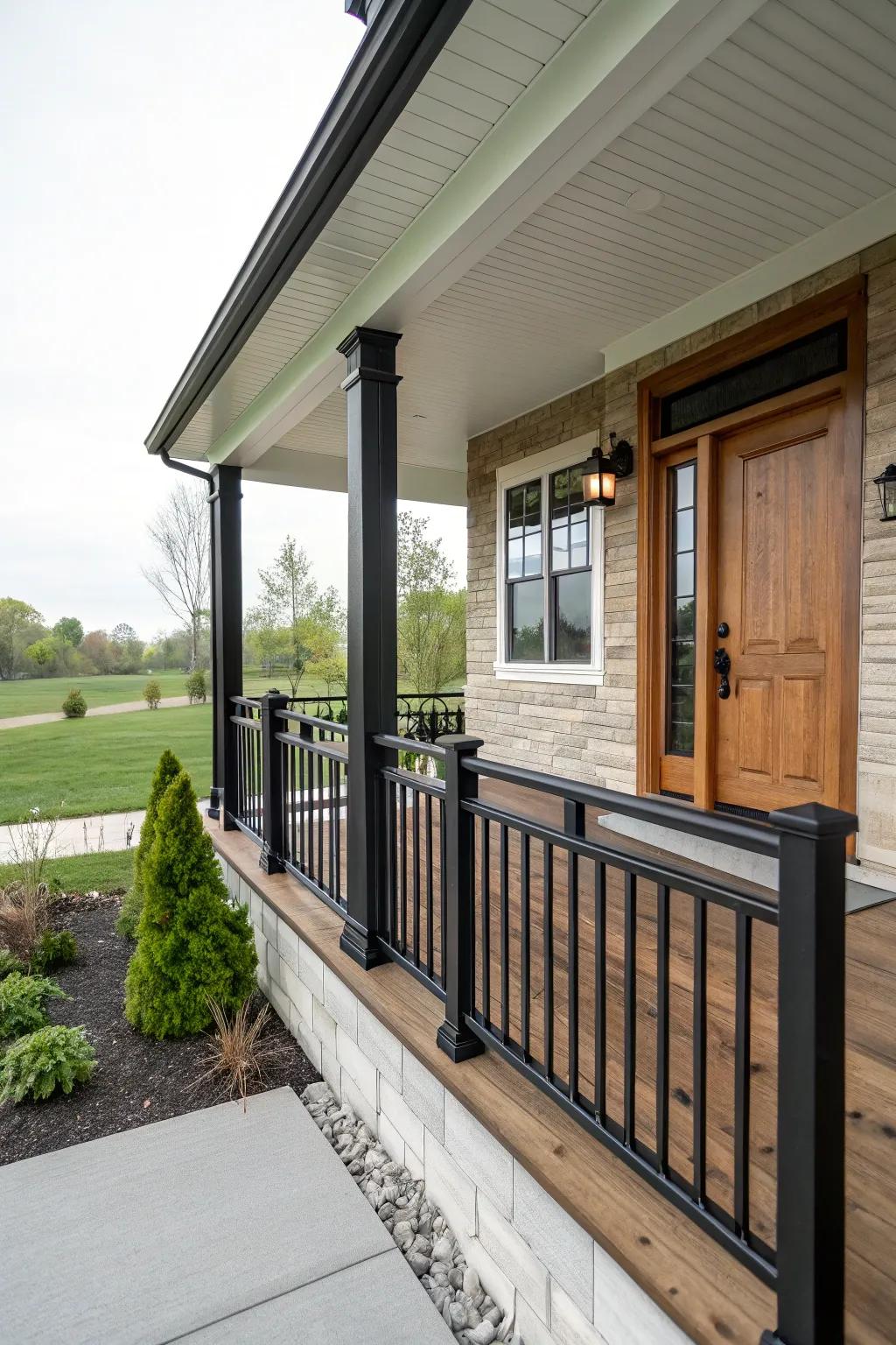 Seamless integration of railings with house colors for a cohesive look.