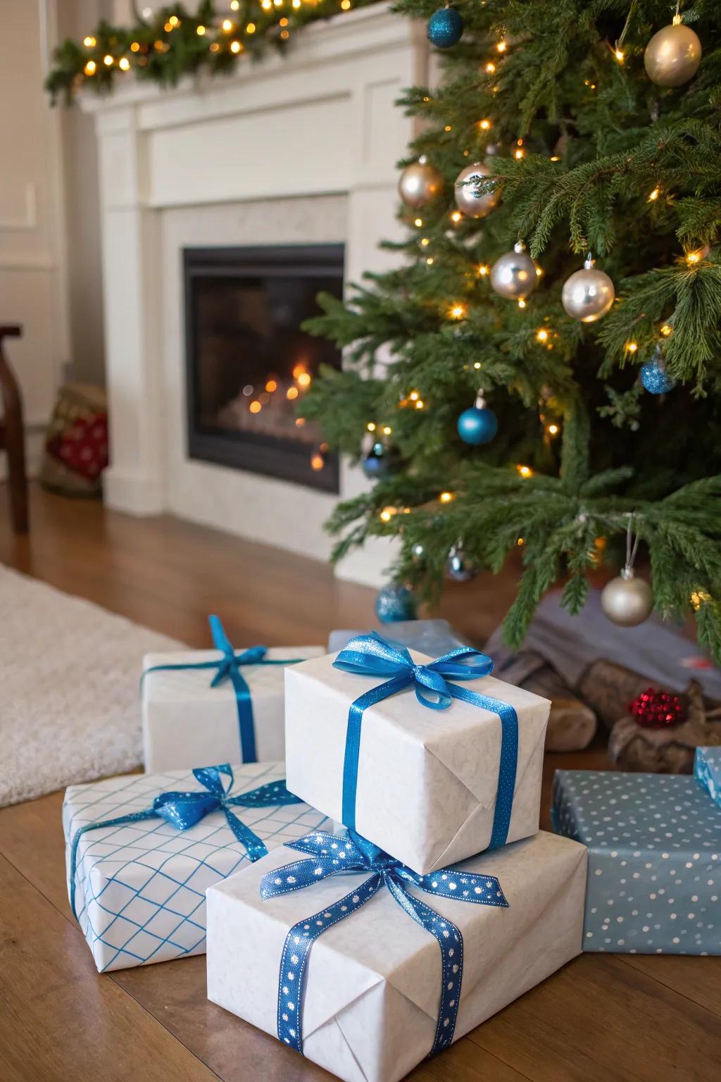 Azure ribbons incorporate a dash of refinement to your holiday presents.