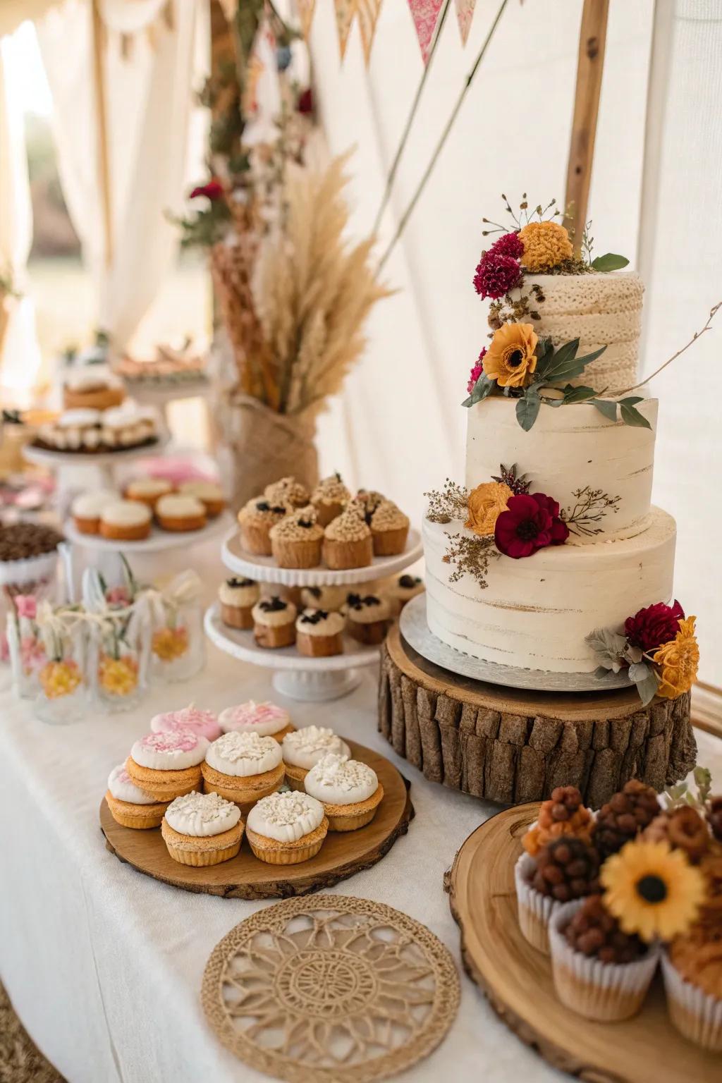 A treat display with organic elements is a feast for the eyes.
