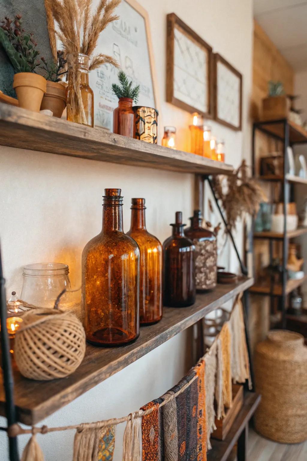 Add vintage charm with glass bottles.