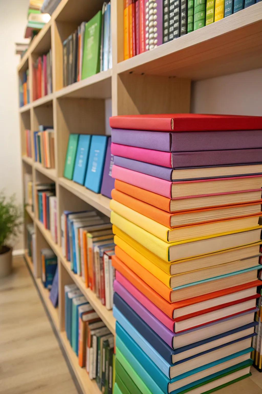 Light up your area with bright, colorful book covers.