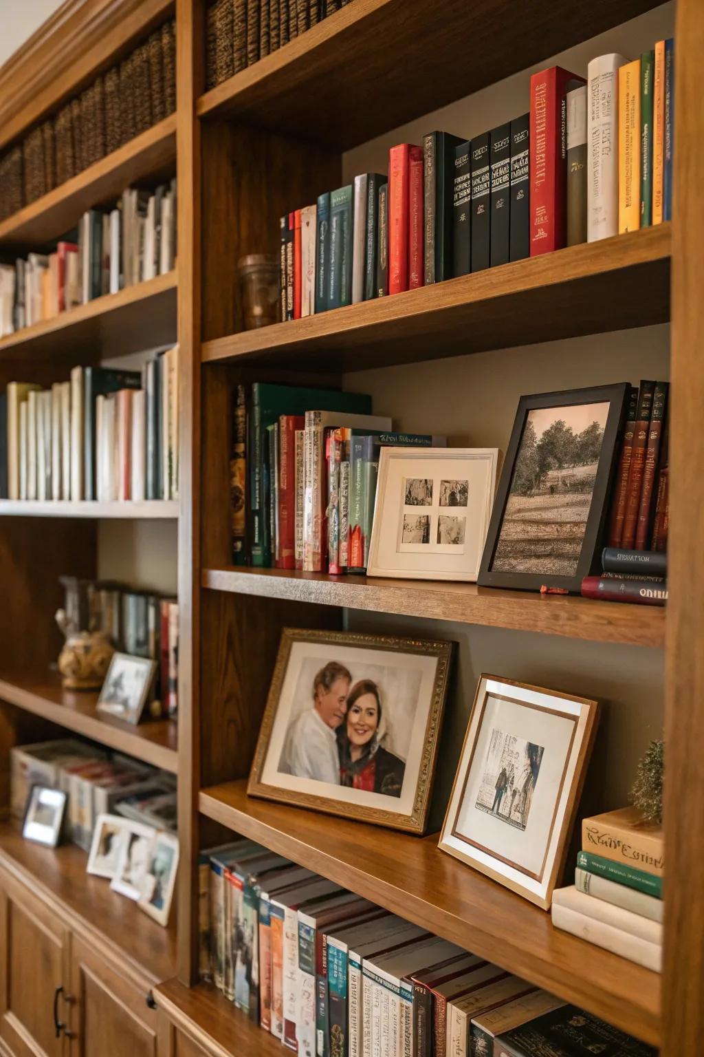 Personalized bookshelves that blend books with cherished items.