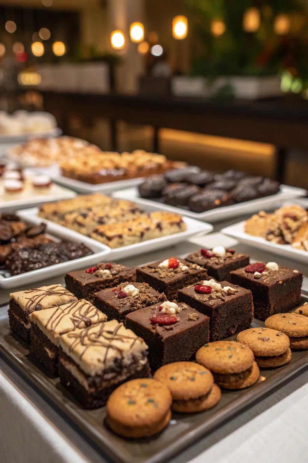 A delightful dessert bar full of an assortment of sweets.