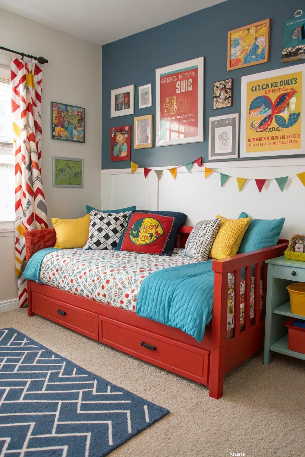 Vibrant color accents can transform a daybed area into a lively space.