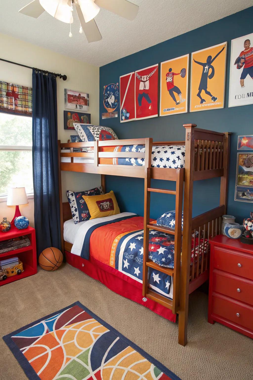 Sports-themed decor is a hit with young athletes.