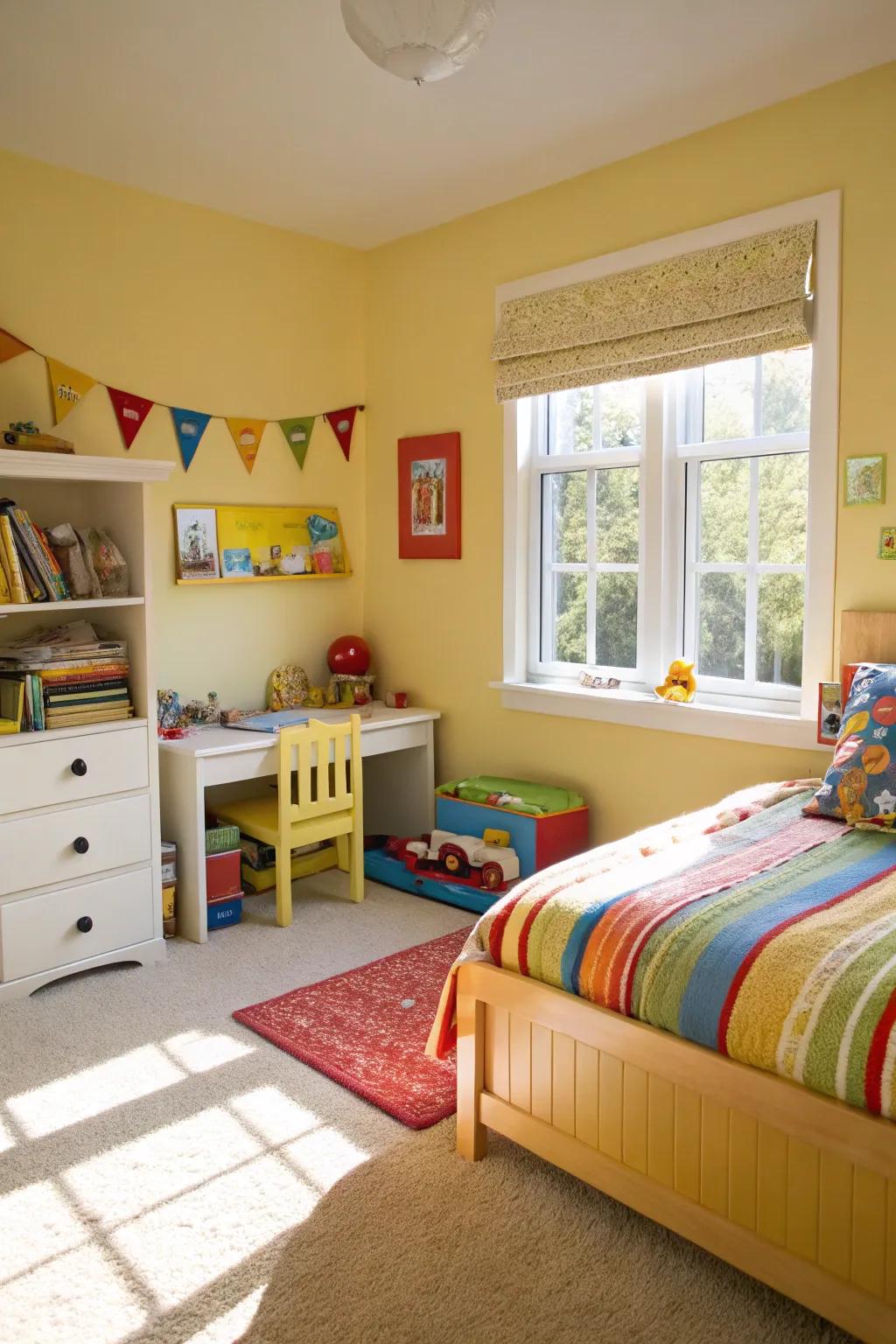 Gleaming gold brightens the chamber with cheerful vitality.