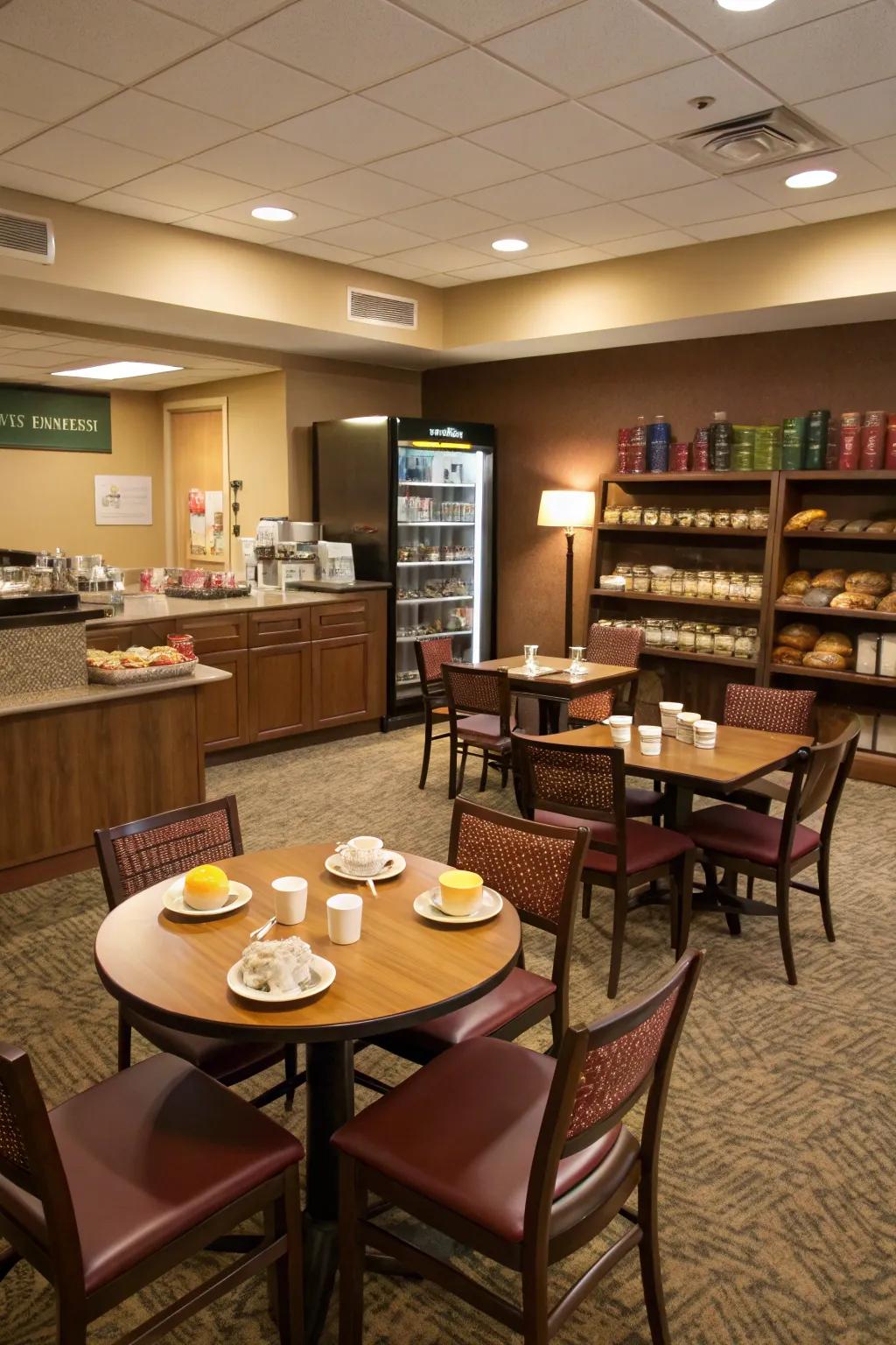 Dining areas foster social interaction and relaxation.