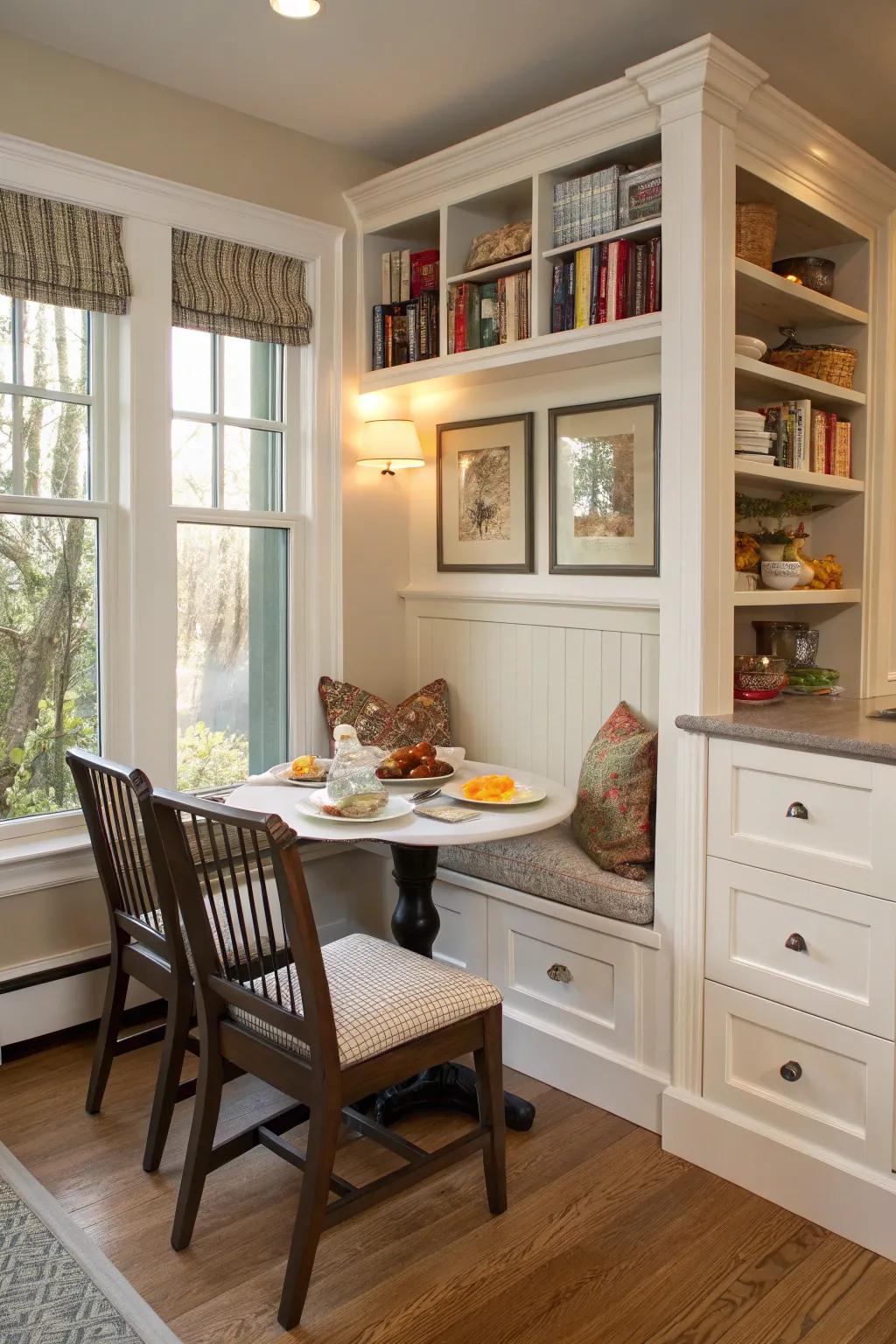 Hidden storage in seating keeps your nook neat and tidy.